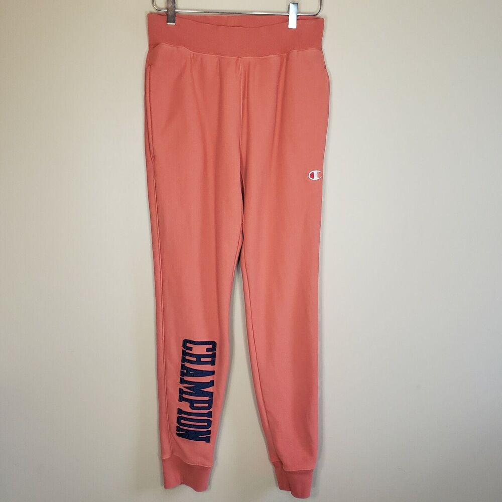 Champion Reverse Weave Vintage Wash Orange Sweatpants Blue Spellout Size Small - Picture 1 of 10